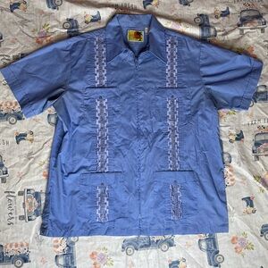 Genuine Haband Guayabera Blue Cuban Wedding Rockabilly Lounge Shirt Lounge Large